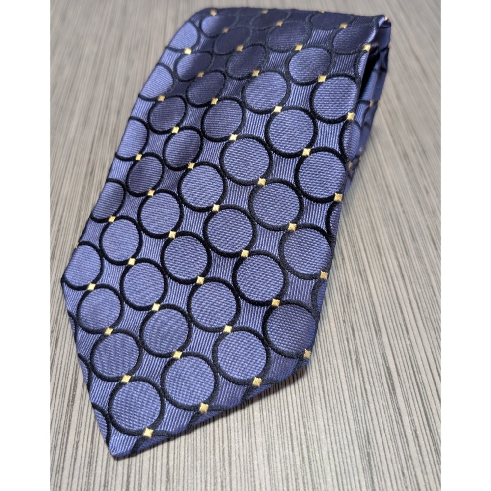 Nautica 100% Silk Purple Black and Gold‎ Geometric Necktie Made in Costa Rica